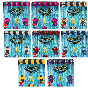 Set Dekorasi Pesta Ulang Tahun Anak Banner Hitam Happy Birthday Balon Hitam Mix Tirai Biru Muda