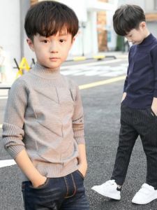 เสื้อสเวตเตอร์ถักนิตติ้งคอตตอนสำหรับเด็กชาย ฤดูใบไม้ร่วง/ฤดูหนาว เสื้อชั้นในแบบสวมหัว ผ้าขนแกะ ทรงหลวม สไตล์เกาหลี เสื้อผ้าเด็กชาย