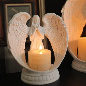 Elegant Ceramic Guardian Angel Candle Holder for Home Décor and Aromatherapy Praying Angel Candlestick with Candle Church Sculptures Desktop Ornament