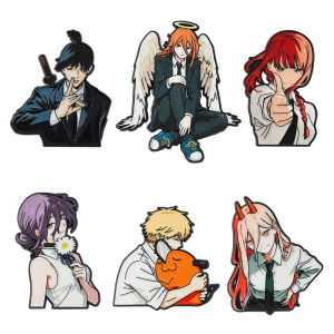 Chainsaw Man Enamel Pins 6Pcs Set Makima Power Angel Devil Reze Denji Anime Lapel Brooches Badges For Backpack Clothing