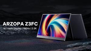 ARZOPA 16.1 180Hz Portable Monitor-Z3FC Gray 107% sRGB 2.5K Kickstand Portable Monitor with HDR Ultra Slim Eye Care External Second Screen for Laptop PC PS5 Mac Xbox
