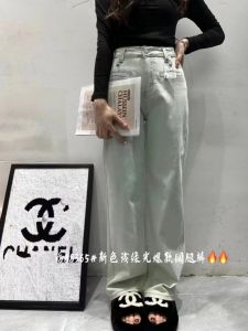 กางเกงยีนส์ขากว้างทรงตรงสีอ่อนสไตล์เกาหลีสำหรับผู้หญิงในฤดูใบไม้ผลิและฤดูใบไม้ร่วง กางเกงขายาวทรงหลวมอเนกประสงค์สำหรับผู้หญิง