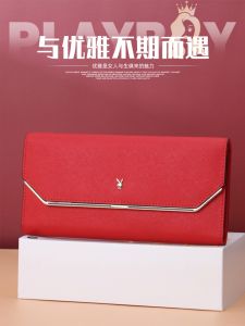 Playboy กระเป๋าสตางค์ผู้หญิงแบบใหม่กระเป๋าคลัทช์หนังแท้กระเป๋าสตางค์แบบยาวความจุขนาดใหญ่กระเป๋าสตางค์แฟชั่นเรียบง่ายสไตล์เกาหลี