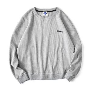 Designer Line! Washed Cotton! Spring New Mens Waffle Pattern Embroidery Shoulder Drop round Neck Hoodie Casual Straight Cut Youth Fashion Long Sleeve