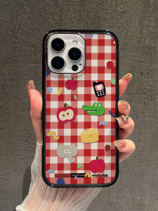 Cute Plaid Animal Design Magnetic Acrylic Phone Case for iPhone 16 pro Max 17 pro Max 14 pro 13 with Black Edge Fresh Style Mobile Phone Shell