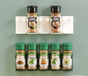 Spice Rack Kitchen Organizer Seasoning Bottle Holder White Gripper Clip Strips Wall Mounted Cabinet Door Condiment Bottle Clips