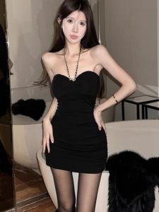 Pure Desirable Womens Slim Fit Short Dress Shoulder Baring Neckline High Waist Spring Autumn Winter Night Club Base Layer Skirt
