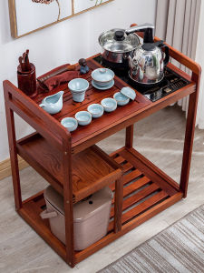 Tea Cart Movable Black Stone Tea Table Simple Home Tea Cabinet Solid Wood Tea Table Tea Table Automatic Water Feeding Tea Set Suit