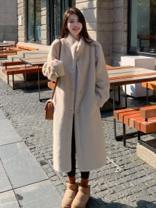 2025 Winter Long Thickened Luxury Female Mink Fur Coat Stand Collar Commute Style Artificial Fur Skin Outerwear Jacket