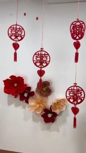 Chữ Song Hỷ 3D Treo Trần Nhà Treo Trang Trí Tiệc Cưới Phòng Cưới Phòng Tân Hôn - Set 6 Dây