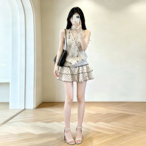 Y6Y | French Style Sweet Pure Desire Polka Dot Ladies Dress Summer Princess Feel Halter Neck Layered