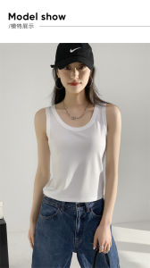 DACHAO Woman Vest Sleeveless O-Neck Top Solid Color Fashion Ladies Camisole Bottoming Base Layer Shirts Tank Top Yoga Gym Blouse