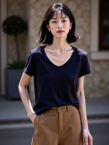 Basic House | Breathable Linen Blend V-Neck T-Shirt