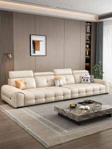 Modern Minimalist Genuine Leather Sofa Lawrence Style Living Room First Layer Cowhide Straight Row Comfortable Home Furniture