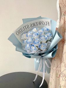 Blue Rose Eternal Flower Soap Bouquet Valentines Day Birthday Gift for Girlfriend Best Friend Goddess Festival