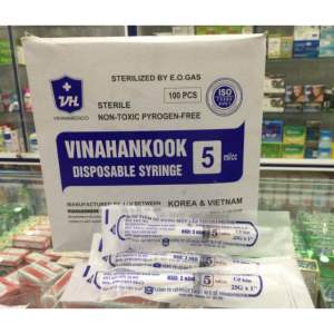 VINAHANKOOK Bơm tiêm dùng 1 lần 5ml/cc hộp 100 cây cho việc tiêm bắp cơ và pha thuốc dung dịch