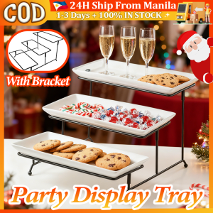 3 Tier Serving Platter Set With Bracket Square Serving Tray For Food Fruit Biscuit Cake Display Rack Set White Dessert Stand For Birthday Wedding Party Kitchen Organizer Rack Serving Dish Platter For Christmas New Year