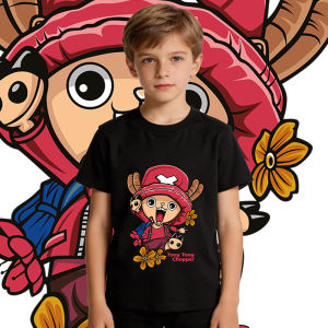 Bandai | Boys and Girls Pure Cotton T-shirts with One Piece Chopper Anime Print Short-sleeved Round Neck Summer Tops Soft Breathable.