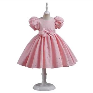 ali9 Girls Dress Princess Dress Baby Flower Girl Purple Bow Little Girl Dress Host Costume for Piano Performance