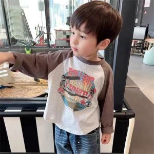 100% Pure Cotton Spring and Autumn Clothing Babies Long Sleeve T-shirt Middle Children Raglan Outerwear Top Boys and Girls round Neck Pullover