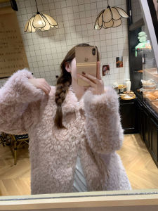 2024 Autumn Winter Thickened Lamb Fur Jacket Womens Loose Premium Feeling Young Fur Imitation Leather Upper Apparel