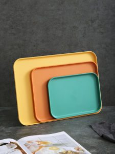 ถาดพลาสติกรูปสี่เหลี่ยมผืนผ้าสําหรับห้องนั่งเล่นชากาแฟตาราง Creative สุทธิ-สีแดงสไตล์ Quick Meal ขนมปังผลไม้ถาดเชิงพาณิชย์