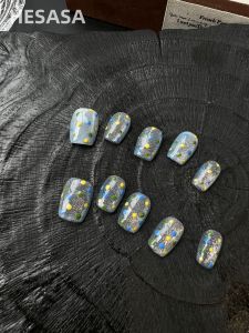 HESASA Summer Clear Blue Glass Bead Cat Eye Short Colorful Polka Dot Wearable Nails Bright Color Series from Mainland China