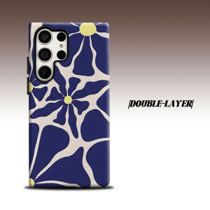Navy Abstract Floral For Samsung Galaxy S26 S25 S24 A56 A36 Dual Layer Luxury Fashion Full Lens Protective Case