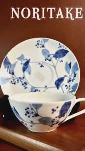 NORITAKE 100%New - BLUE - 01 Set Trà Hoạ Tiết Dây Nho Lam