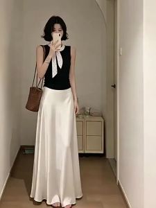 La Chapelle | Acetate Fish Tail Half Skirt Thin Summer French Style High Waist Sleeveless Tank Top Set