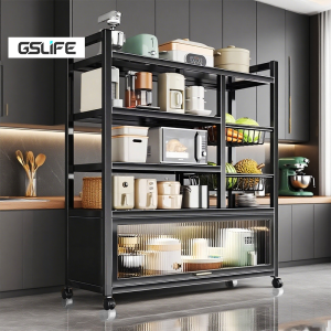 GSlife🔥🔥Kitchen Storage Cabinets Multifunctional lockers Multi-Layer Storage Cabinets Dust-Proof Enclosed Rack with Doors & Wheels