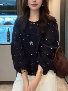 QINGNAER | Elegant High End Large Size Womens Blouse with Black Heart Floral Pattern