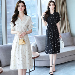 Elegant Floral Chiffon Dress Womens Summer 2025 New Style Slimming Fairy Long Over-Knee French Style Dress High Waist A-Line Skirt