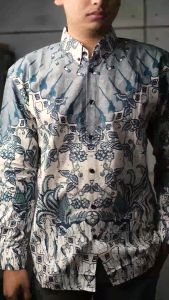 DGM Batik Pria Lengan Panjang Motif Daun Biru 1372