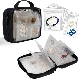 Clear PVC Jewelry Organizer Book - Big Capacity Earring Holder with Zipper Travel Storage