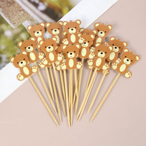 20pcs Cute Bear Food Picks Cake Dessert Toothpicks Fruit Forks Bear Straws Wedding Birthday Party Decoration Baby Shower Supplies
