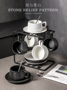 Elegant Ceramic Coffee Cup And Plate Set with Spoon Afternoon Tea Dining Utensils Storage Rack North European Style Pure Color