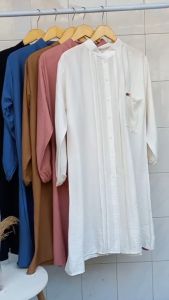 JEMMA LONG TUNIK - LONG TUNIK POLOS BAHAN POLO LINEN PREMIUM // TUNIK BUSUI // TUNIK FULL KANCING