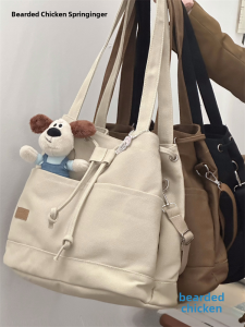 Japanese-Style Retro Soft Girl Large Capacity Bag Female K-style Minimalist Easiest for Match Solid Color Canvas Bag Satchel Crossbody Bag