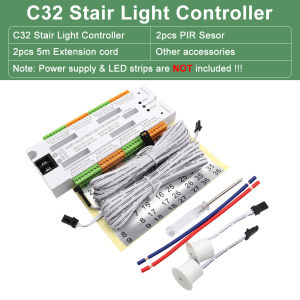Bộ Điều Khiển Đèn Cầu Thang Cảm Biến Chuyển Động Kép C32 PIR 12V 24V DC Điều Khiển LED Tuần Tự 32 Bậc Với Cảm Biến Hồng Ngoại Thụ Động Kép