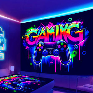 VIKAMA Gaming Neon Tapestry Illusion Handle Gradient Graffiti Bedroom Live Decoration Cyberpunk Style Game Room Decoration