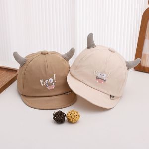 Cute Little Devil Horn Embroidery Little Monster Soft-Brim Baseball Cap Lightweight and Breathable Childrens Flat Brim Hat