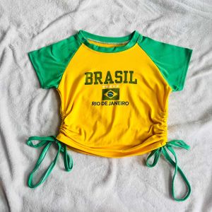 BRASIL RAGLAN PULLSTRING SIDE TO SIDE CROPTOP TREND FIT SMALL TO MEDIUM FABRIC COTTON