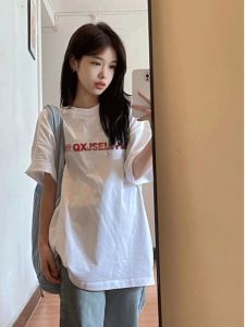 Pure Cotton Short Sleeve T-Shirt Womens Loose Korean Style Lazy Design Shoulder Length Half Sleeve Summer Fashion Top