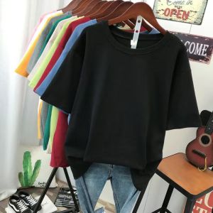 【M-6XL】150KG Can Wear 95%Cotton Big Plus Size Oversize Womens Girls Lovely Solid Color Short Sleeve T-Shirt Loose Casual Soft Lovely Style Top Summer