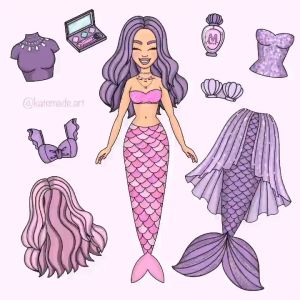 🧜‍♀️💜mermaid set 🦑💦 🐟 🐠 ตุ๊กตากระดาษ บ้านตุ๊กตากระดาษ ของเล่นแฮนด์เมดไร้เสียง DIY ของเล่นเสริมพัฒนาการเสริมจินตนาการเด็กๆ