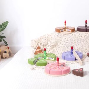 Wooden Kids Kitchen Toys Simulation Birthday Cake Toy Pretend Play Cutting Food Game Children Role Play Toy Gifts for Boy Girl