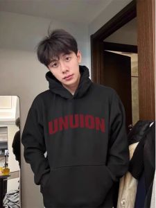 Trendy Hooded Sweatshirt Mens Autumn Winter Thickened Fleece Loose American High Street Cleanfit Couple Outerwear Top