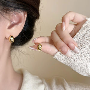 Metal Waterdrop Bean Earrings Women Simple Ins Cold Style 2025 New Versatile High-End Feeling Ear Jewelry Pair Alloy Plated Silver Gold