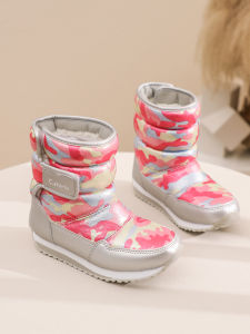 Childrens Snow Boots Girl Winter Fleece-lined Thermal Non-Slip Cotton-Padded Shoes Fur Integrated Boy Waterproof Medium and Small Infant Childrens Shoes